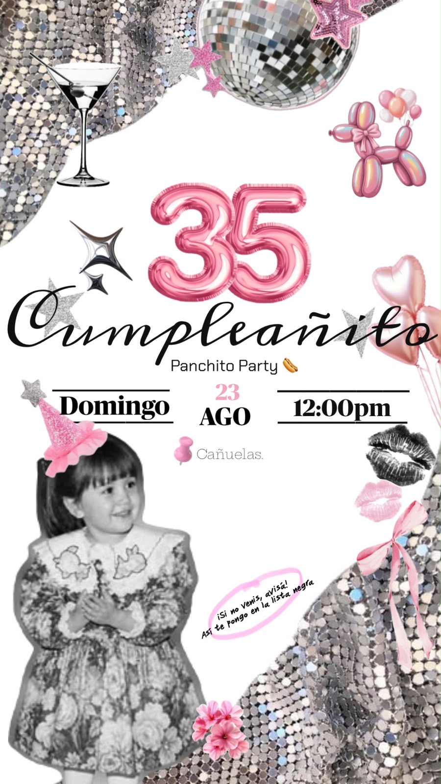 Invitación al cumpleaños 35 de Ro: domingo 23 de agosto a las 12, Panchito Party en Cañuelas